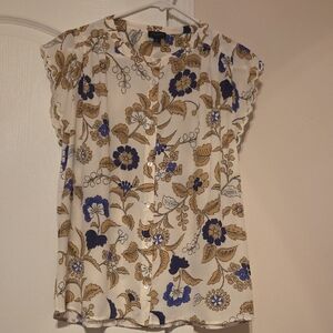 Floral Button-Up Blouse - Purple and Gold